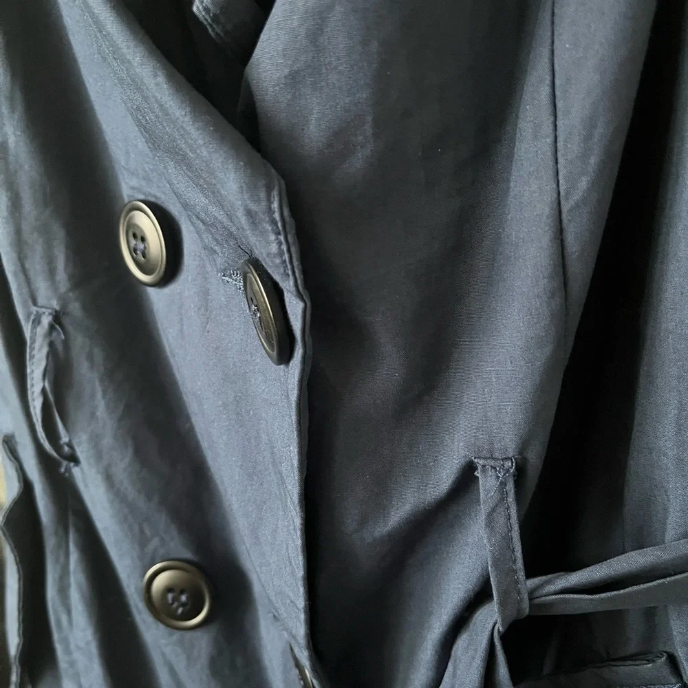 Square Neckline Midi Trench Dress with belt, Size Medium